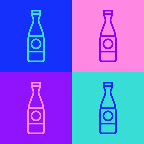 Pop Art Line Icono Botella Cerveza Aislado Fondo Color Ilustración — Vector de stock