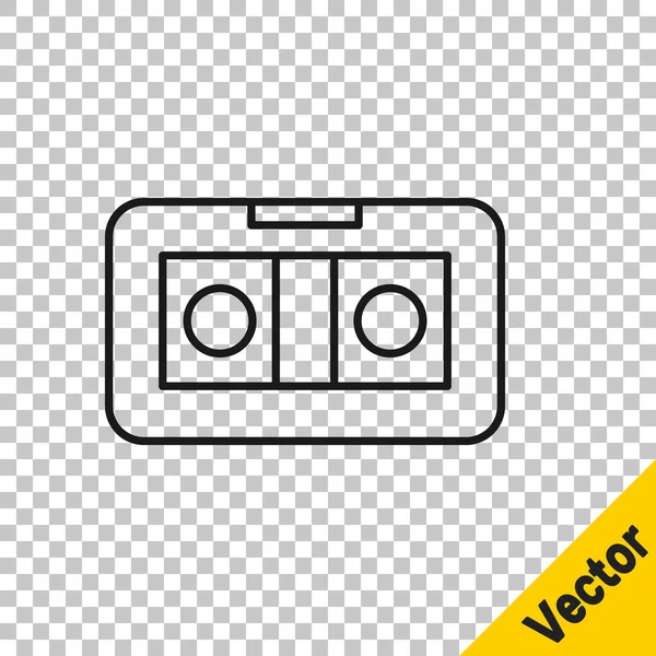 Black Line Vhs Video Cassette Tape Icon Isolated Transparent Background — Stock Vector