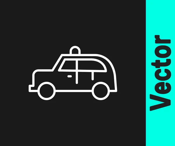 Fehér Vonal Taxi Autó Ikon Elszigetelt Fekete Háttér Vektor — Stock Vector