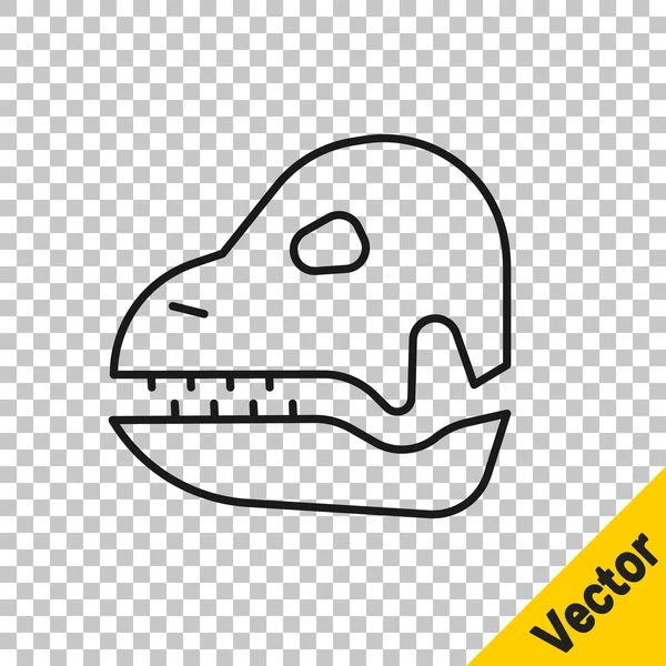 Black Line Dinosaur Skull Icon Isolated Transparent Background Vector — Stock Vector