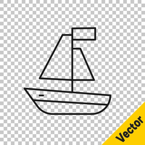 Icono Barco Juguete Línea Negra Aislado Sobre Fondo Transparente Vector — Vector de stock