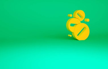 Yeşil arka planda izole edilmiş turuncu ilaç veya tablet ikonu. Kapsül hapı ve uyuşturucu işareti. Eczane tasarımı. Minimalizm kavramı. 3d illüstrasyon 3B canlandırma.