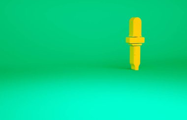 Turuncu Pipette simgesi yeşil arkaplanda izole edildi. Tıbbi elementler, kimya laboratuarı ekipmanları. Damlalı boru. Tıp sembolü. Minimalizm kavramı. 3d illüstrasyon 3B canlandırma.