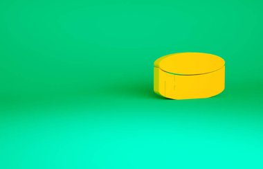 Turuncu hokey diski simgesi yeşil arkaplanda izole edildi. Spor malzemeleri. Minimalizm kavramı. 3d illüstrasyon 3B canlandırma.