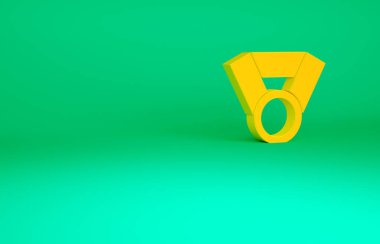 Yeşil arkaplanda turuncu madalya ikonu izole edildi. Kazanan başarı işareti. Ödül madalyası. Minimalizm kavramı. 3d illüstrasyon 3B canlandırma.