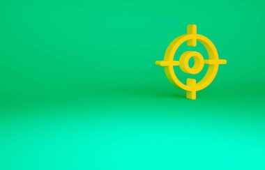 Turuncu Hedef spor ikonu yeşil arka planda izole edildi. Atış mesafesi ya da atış mesafesi için sayıları olan temiz bir hedef. Minimalizm kavramı. 3d illüstrasyon 3B canlandırma.