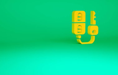 Uzaktan kumandalı turuncu araba anahtarı yeşil arka planda. Araba anahtarı ve alarm sistemi. Minimalizm kavramı. 3d illüstrasyon 3B canlandırma.