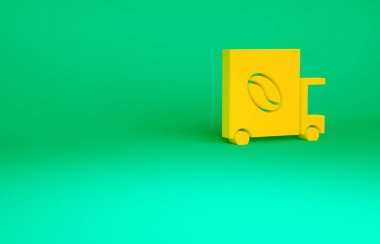 Orange Coffee caddesi kamyon ikonu yeşil arka planda izole edilmiş. Teslimat kahve. Minimalizm kavramı. 3d illüstrasyon 3B canlandırma.