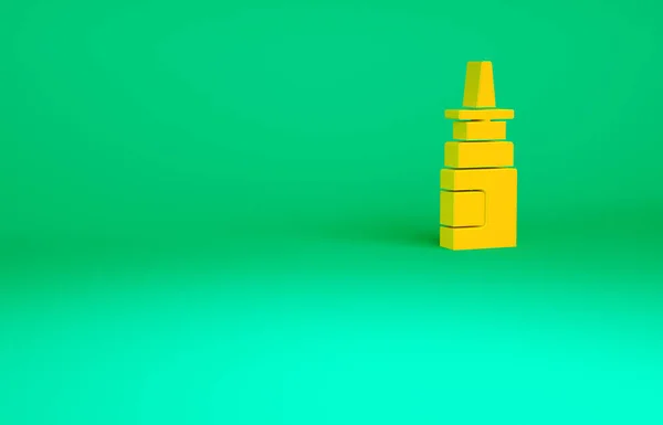 橙色瓶鼻喷雾器图标隔离在绿色背景 最低纲领的概念 3D渲染3D插图 — 图库照片