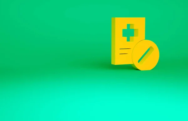 Orange Medical prescription icon isolated on green background. Rx form. Recipe medical. Pharmacy or medicine symbol. Minimalism concept. 3d illustration 3D render.