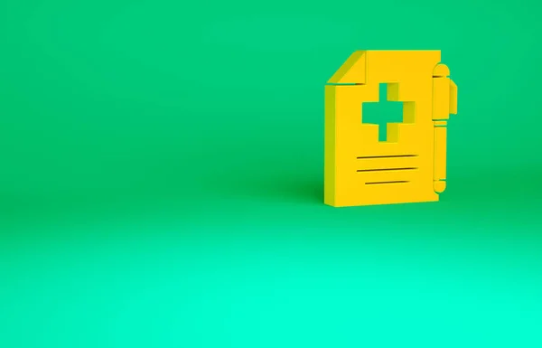 Oranžový Lékařský Předpis Ikona Pera Izolované Zeleném Pozadí Formulář Recept — Stock fotografie
