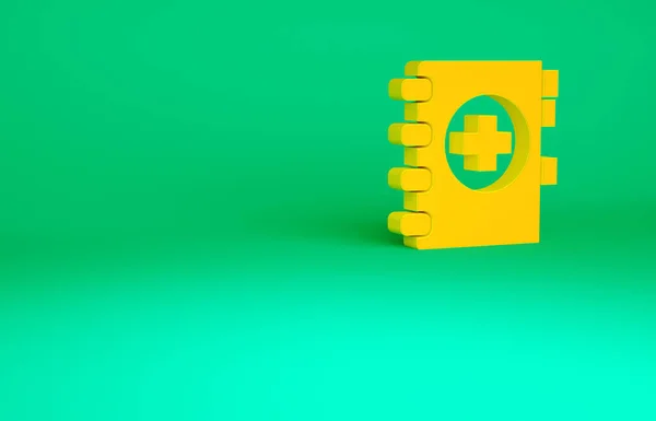橙色医学剪贴板与临床记录图标分离绿色背景 处方药 验伤报告 最低纲领的概念 3D渲染3D插图 — 图库照片