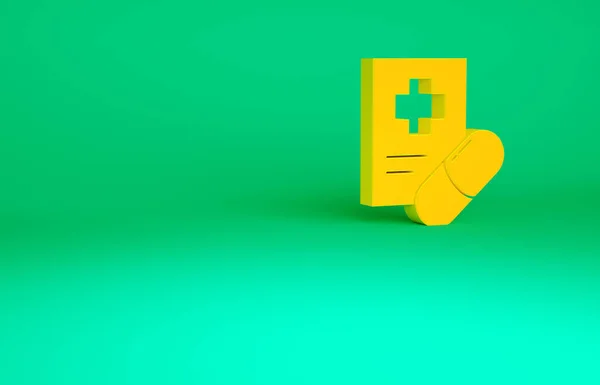 Orange Medical prescription icon isolated on green background. Rx form. Recipe medical. Pharmacy or medicine symbol. Minimalism concept. 3d illustration 3D render.