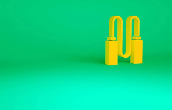 緑の背景に隔離されたオレンジジャンプロープアイコン ロープを滑らせて スポーツ用具 最小限の概念 3Dイラスト3Dレンダリング — ストック写真