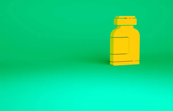 オレンジスポーツ栄養ボディビルディングタンパク質パワードリンクと緑の背景に隔離された食品アイコン 最小限の概念 3Dイラスト3Dレンダリング — ストック写真