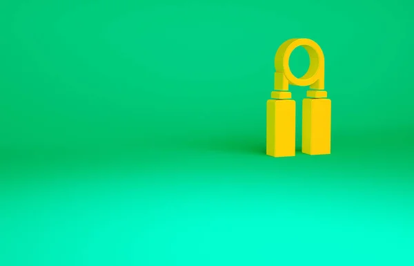 緑の背景に隔離されたオレンジスポーツエキスパンダアイコン スポーツ用具 最小限の概念 3Dイラスト3Dレンダリング — ストック写真