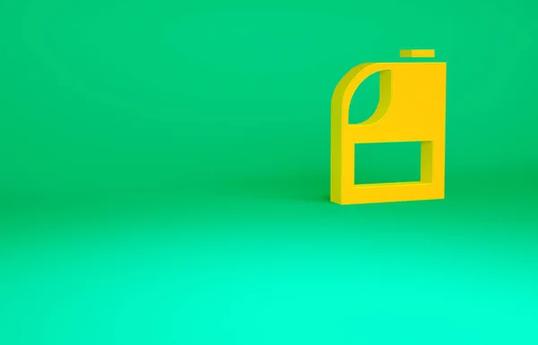用于电机机油图标的橙色罐 绿色背景隔离 油加仑 更换机油服务和维修 发动机油标志 最低纲领的概念 3D渲染3D插图 — 图库照片