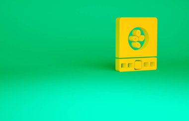 Turuncu Elektronik kahve pulu ikonu yeşil arka planda izole edilmiş. Ağırlık ölçüm aletleri. Minimalizm kavramı. 3d illüstrasyon 3B canlandırma.