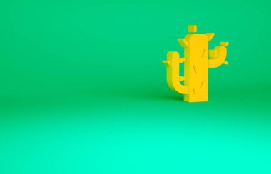 Turuncu Kaktüs simgesi yeşil arkaplanda izole edildi. Minimalizm kavramı. 3d illüstrasyon 3B canlandırma.