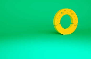 Yeşil arka planda izole edilmiş tatlı jöleli turuncu çörek. Minimalizm kavramı. 3d illüstrasyon 3B canlandırma.
