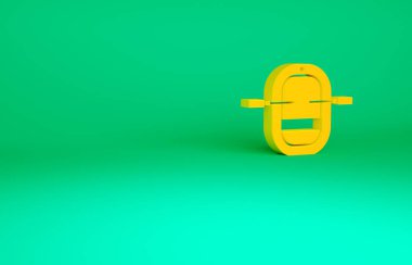 Turuncu Rafting tekne simgesi yeşil arka planda izole edildi. Kürekleri olan şişme bir tekne. Su sporları, ekstrem sporlar, tatil, tatil. Minimalizm kavramı. 3d illüstrasyon 3B canlandırma.