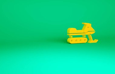 Yeşil arkaplanda turuncu kar aracı simgesi izole edildi. Kar arabası işareti. Olağanüstü bir spor. Minimalizm kavramı. 3d illüstrasyon 3B canlandırma.