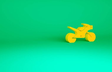Turuncu Motosiklet simgesi yeşil arkaplanda izole edildi. Minimalizm kavramı. 3d illüstrasyon 3B canlandırma.