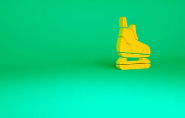 Turuncu Patenler simgesi yeşil arkaplanda izole edildi. Buz pateni ayakkabısı ikonu. Kılıçlı spor botlar. Minimalizm kavramı. 3d illüstrasyon 3B canlandırma.