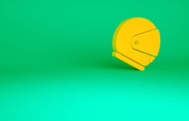 Turuncu Miğfer simgesi yeşil arkaplanda izole edildi. Olağanüstü bir spor. Spor malzemeleri. Minimalizm kavramı. 3d illüstrasyon 3B canlandırma.