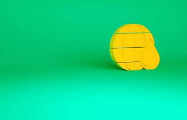 Turuncu Dünya gezegeninin su damlası ikonu yeşil arka planda izole edildi. Dünya küresi. Su tasarrufu ve dünya çevre koruma. Minimalizm kavramı. 3d illüstrasyon 3B canlandırma.