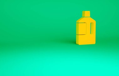 Yeşil zemin üzerinde temiz su ikonu olan turuncu büyük şişe. Soğutucu için plastik kap. Minimalizm kavramı. 3d illüstrasyon 3B canlandırma.