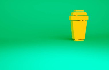 Turuncu Su filtresi kartuş simgesi yeşil arkaplanda izole edildi. Minimalizm kavramı. 3d illüstrasyon 3B canlandırma.