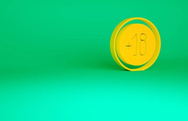 Turuncu Alkol 18 artı yeşil arka planda izole edilmiş ikon. Alkol içmeyi yasaklıyorum. Minimalizm kavramı. 3d illüstrasyon 3B canlandırma.