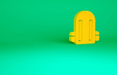 Turuncu Okul sırt çantası simgesi yeşil arkaplanda izole edildi. Minimalizm kavramı. 3d illüstrasyon 3B canlandırma.