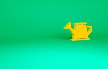 Turuncu sulama kutusu simgesi yeşil arka planda izole edildi. Sulama sembolü. Minimalizm kavramı. 3d illüstrasyon 3B canlandırma.