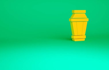 Turuncu Bahçe lambası ikonu yeşil arka planda izole edildi. Güneş enerjili lamba. Fener. Sokak lambası. Minimalizm kavramı. 3d illüstrasyon 3B canlandırma.