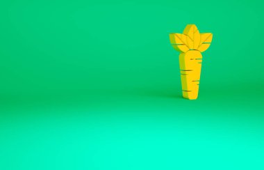 Yeşil arka planda turuncu havuç simgesi izole edildi. Minimalizm kavramı. 3d illüstrasyon 3B canlandırma.