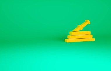 Turuncu bahçe hortumu ya da yangın hortumu ikonu yeşil arka planda izole edilmiş. Sprey tabanca ikonu. Su ekipmanları. Minimalizm kavramı. 3d illüstrasyon 3B canlandırma.