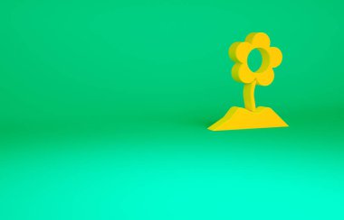 Yeşil arkaplanda turuncu çiçek simgesi izole edildi. Minimalizm kavramı. 3d illüstrasyon 3B canlandırma.