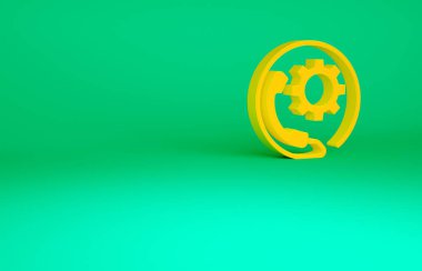 Turuncu Telefon, yeşil arka planda 24 saatlik destek ikonu izole edildi. Tüm gün müşteri destek merkezi. Tam zamanlı çağrı servisi. Minimalizm kavramı. 3d illüstrasyon 3B canlandırma.