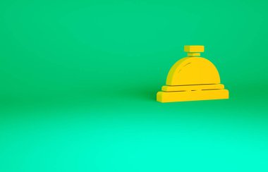 Orange Hotel servis çanı simgesi yeşil arkaplanda izole edildi. Resepsiyon zili. Minimalizm kavramı. 3d illüstrasyon 3B canlandırma.
