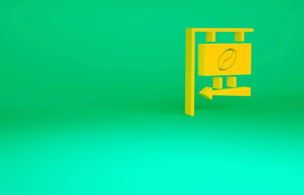 Ikona Kawy Tablicy Pomarańczową Ulicą Zielonym Tle Koncepcja Minimalizmu Ilustracja — Zdjęcie stockowe