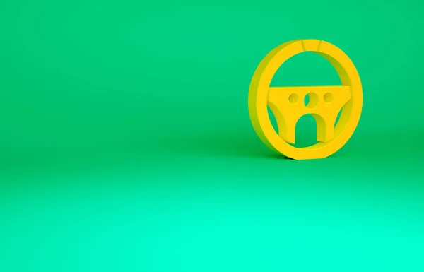 Orangefarbenes Lenkrad Symbol Auf Grünem Hintergrund Auto Rad Symbol Minimalismus — Stockfoto