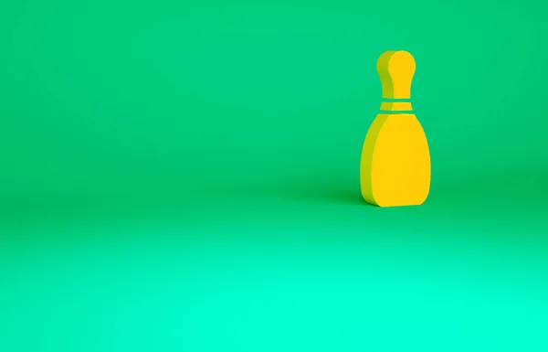緑の背景に隔離されたオレンジボウリングピンアイコン 最小限の概念 3Dイラスト3Dレンダリング — ストック写真
