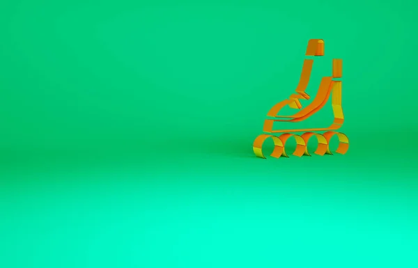 橙色轮滑图标孤立在绿色背景 最低纲领的概念 3D渲染3D插图 — 图库照片