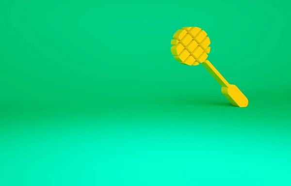 橙色网球拍图标孤立在绿色背景 运动器材 最低纲领的概念 3D渲染3D插图 — 图库照片