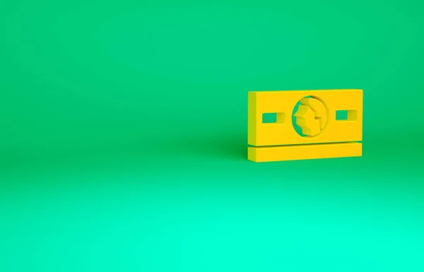 Πορτοκαλί Στοίβες Χαρτί Χρήματα Εικονίδιο Μετρητών Απομονώνονται Πράσινο Φόντο Χαρτονομίσματα — Φωτογραφία Αρχείου