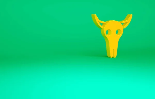 Ícone Crânio Laranja Buffalo Isolado Fundo Verde Conceito Minimalismo Ilustração — Fotografia de Stock