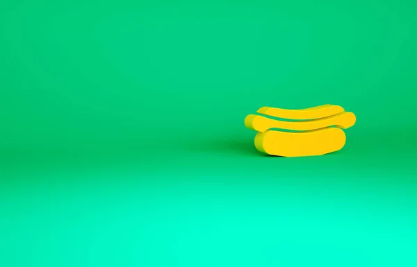 緑の背景に隔離されたオレンジホットドッグサンドイッチアイコン ソーセージのアイコン ファーストフードの看板 最小限の概念 3Dイラスト3Dレンダリング — ストック写真