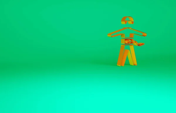 緑の背景に隔離されたオレンジバンジージャンプアイコン 最小限の概念 3Dイラスト3Dレンダリング — ストック写真